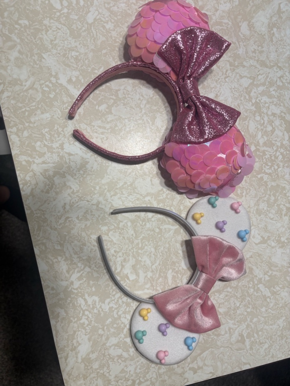 Pink Sequin and Pastel Bow Ear Headbands - 2 Pack